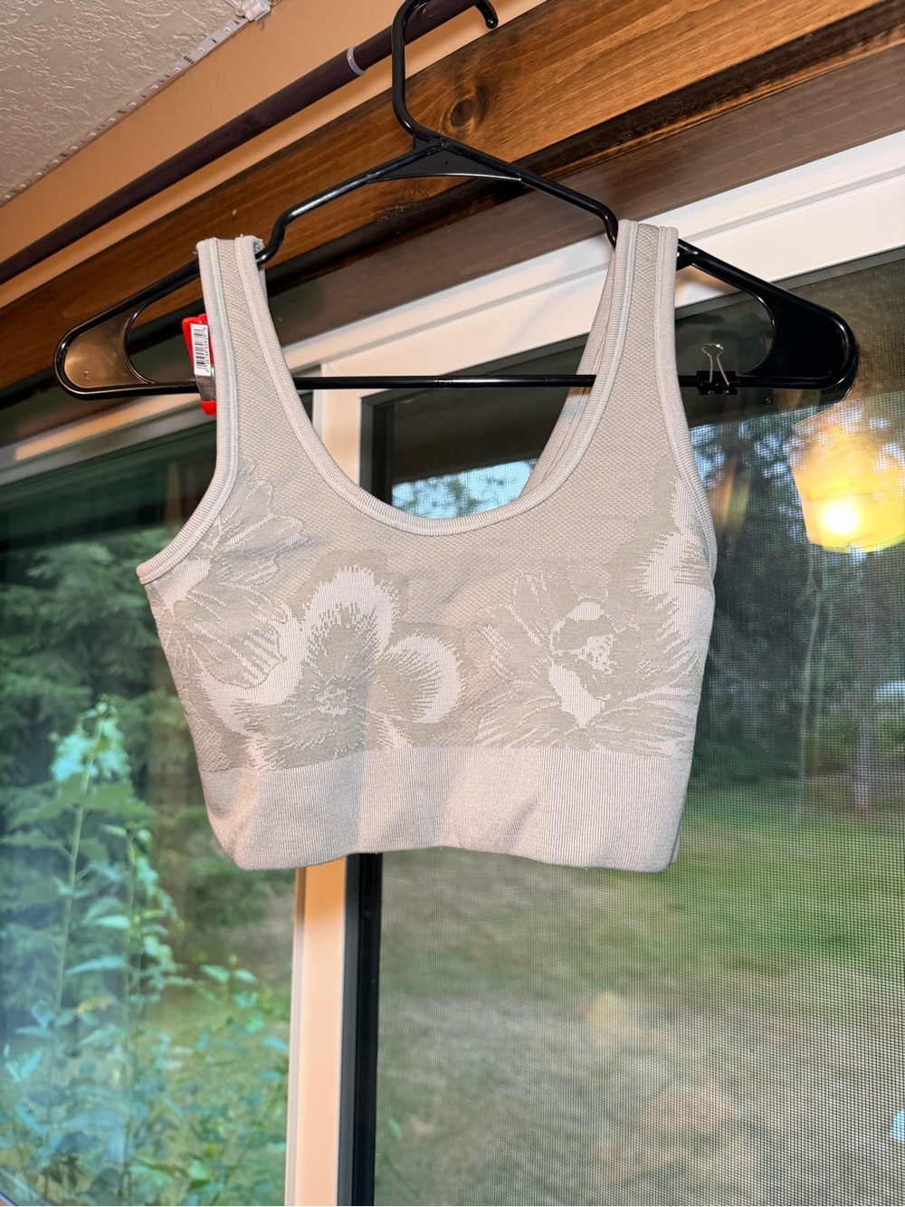Offline by Aerie Seamless Floral Crop Tank Sports Bra grey Size S